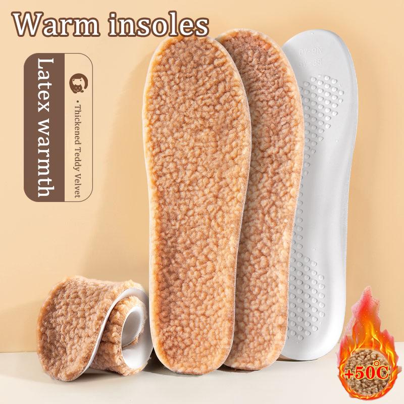 Wool Warm Insoles Winter Latex Padded Thickened Soft Bottom Sports Cotton Insoles Warm Plush Self Heated Thermal Feet Shoes Pads EU35-36 (23cm) коричневый