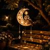 Hanging Resin Owl Moon Lanterns Solar Owl/Cat Light, Outdoor Garden Wind Chime with LED Powered Lawn Decoration Lamps Waterproof Decorative Lamp, Auto