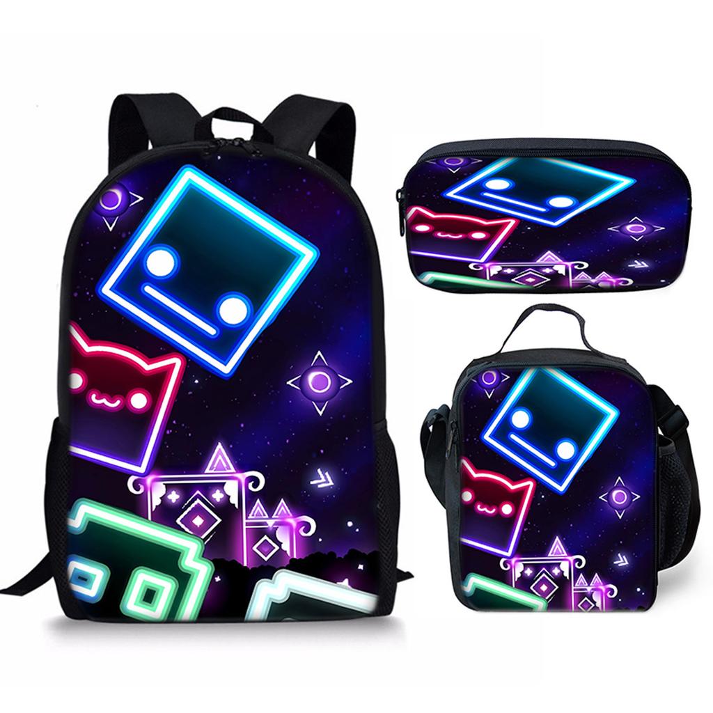 Hip Hop Popular Funny Geometry Dash 3D Print 3pcs/Set pupil School Bags Laptop Daypack Backpack Crossbody Lunch bag Pencil Case