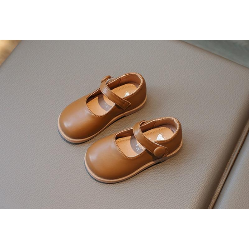 Fashion Little Girls Solid Color British Style Soft Sole Non Slip Leather Shoes