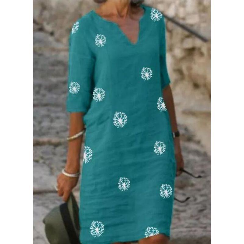 

Splicing Small V-neck Long Sleeved Dress Patchwork Small V-neck Long-Sleeve Dress Green M