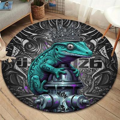 Dämonen Reptilien Runder Teppich, Teppich für Wohnzimmer Schlafzimmer Sofa Spielzimmer Dekoration, Rutschfeste Fußmatte