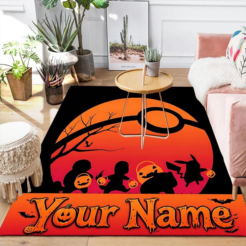 Custom 1Pc Spooky Halloween Night Flannel Personalized Rug Non Slip Floor Mat Soft Carpet for Living  Bedroom Office Home Decor Gift