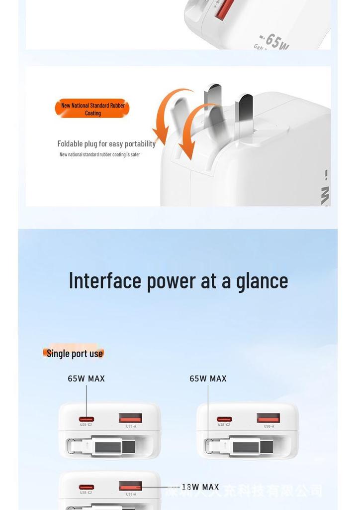 65W GaN PD Fast Charger for Apple & Huawei Devices