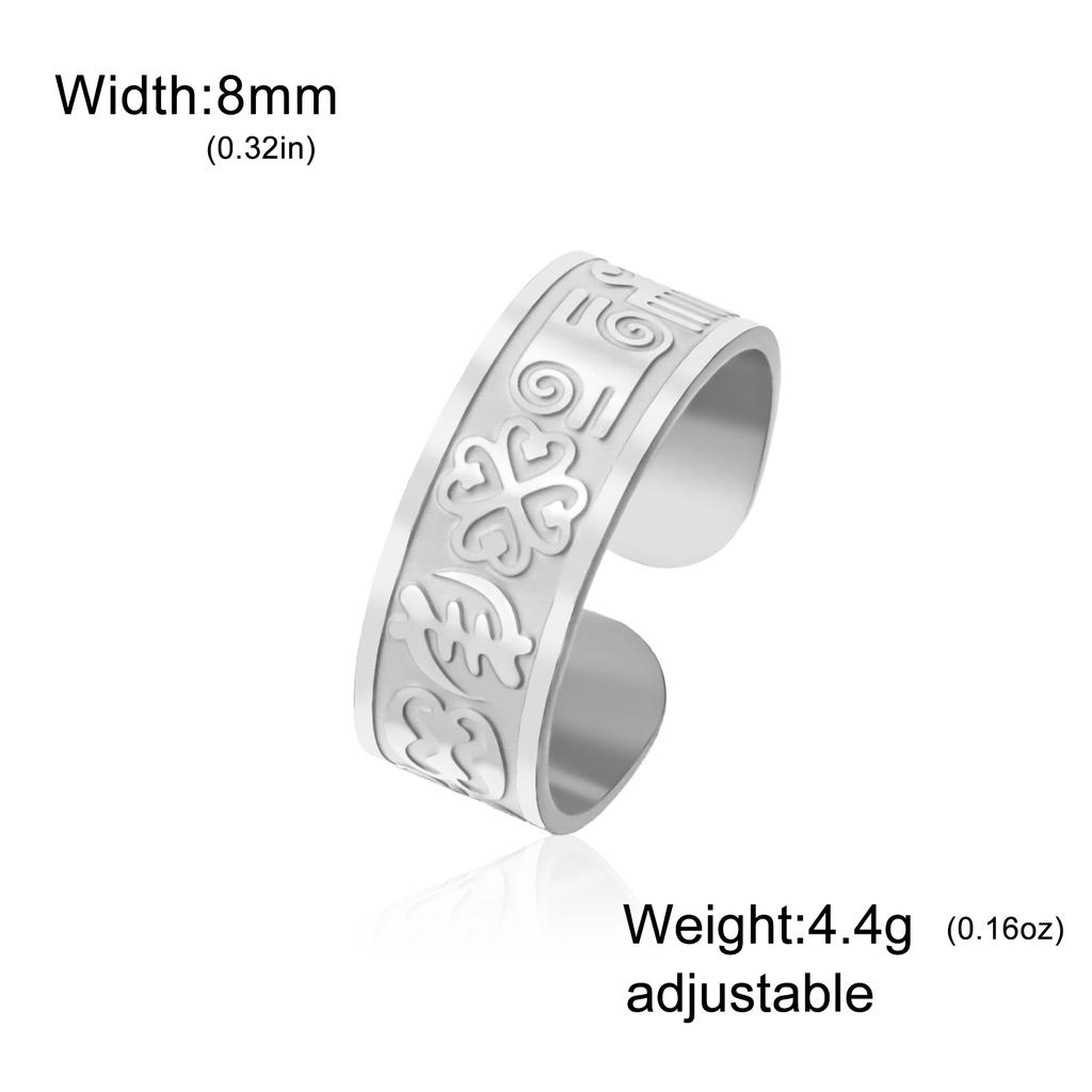 Adinkra Ring Adjustable Gye Nyame Ring Stainless Steel Africa Symbol Ring Duale Kivat Mmus Open Ring Good Luck Amulet Jewelry