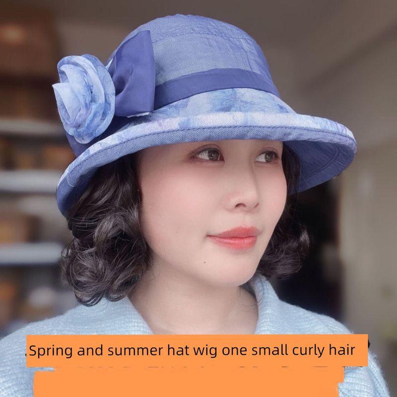 

Весенне-летняя шляпа-парик интегрированная женская с мелкими кудрями короткие кудрявые волосы дышащая шляпа-ведро солнцезащитный капюшон-парик чехол Blue Brain-Light Brown Wig