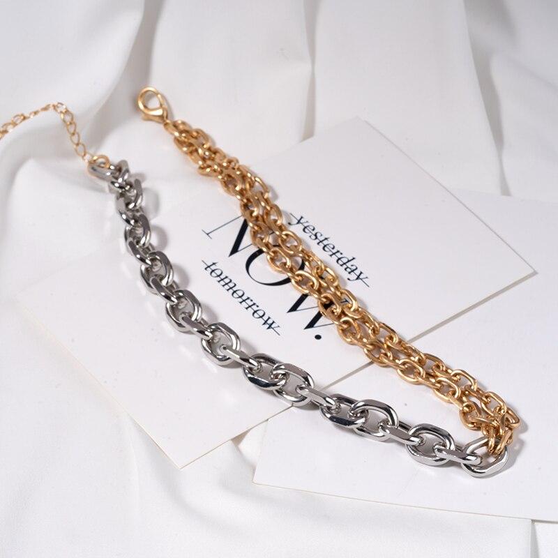 Gold Mixed Silver Color Asymmetric Chain Choker Necklace For Women Thick Chain Link Choker Necklaces Valentines Jewelry Gift