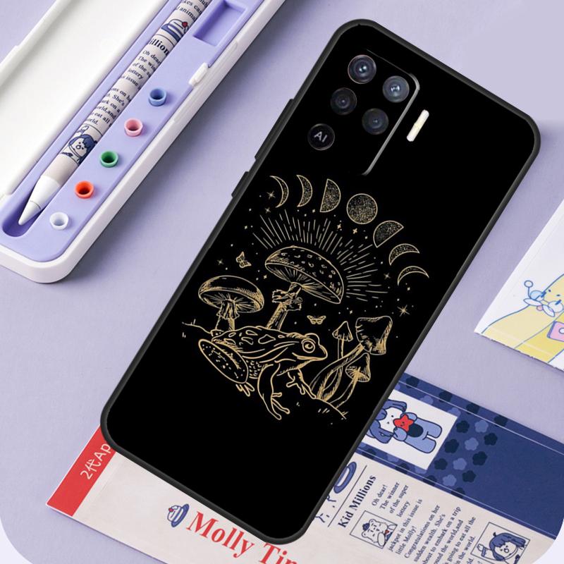 Cottagecore Magic Mushroom Frog Moon Phone Case For OPPO A52 A72 A53S A94 A74 A54 A15 A16 A1K A5 A9 A31 A53 A83 A91 A93 Cover