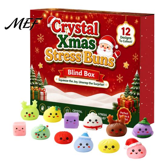 Christmas Surprise Gift Set Advent Calendar with Squeeze Toys, Cute Silicone Dumpling Figures, Countdown Stress Relief Sensory Fidget Toys for