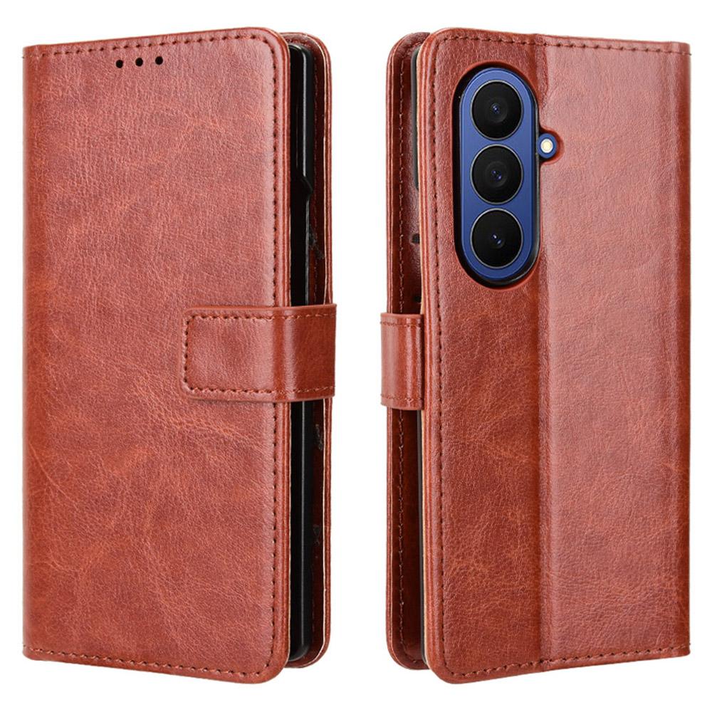 For Samsung Galaxy Z Fold7 5G PU Leather Case with Strap Crazy Horse Texture Phone Wallet Cover