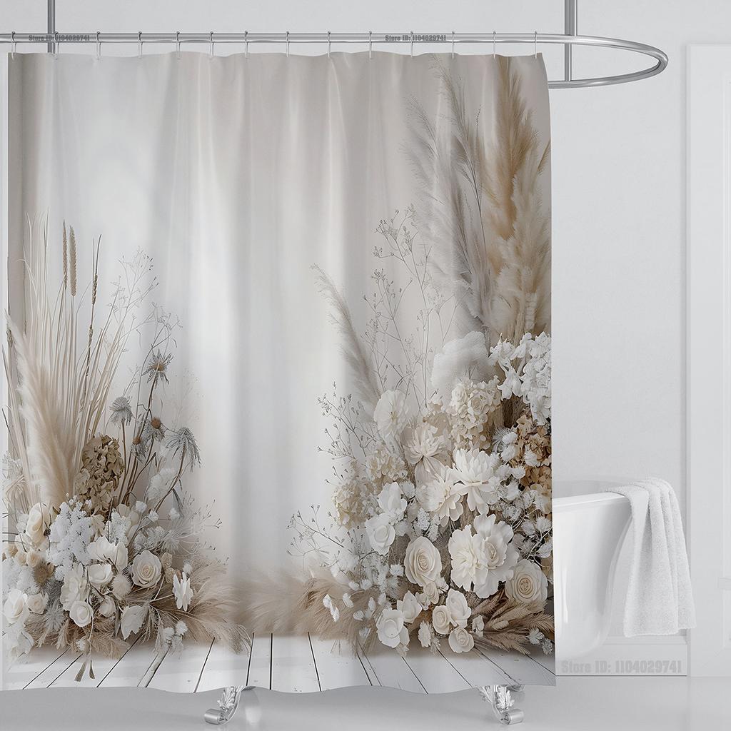 Plant Wheat Straw Shower Curtain Waterproof Shower Curtain Polyester Fabric 3D Printed Curtain Bathroom Decoration with Hooks