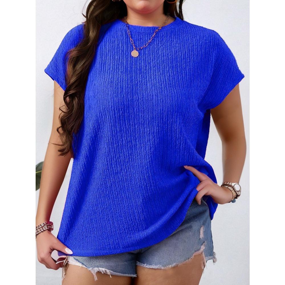 Summer New Plus-size Fashionable Women's Round-neck Solid Color Small Flying Sleeve Short-sleeved T-shirt