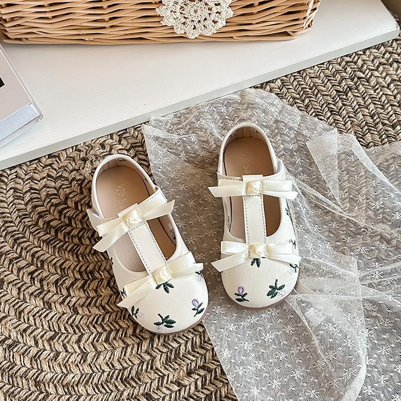 

Summer Floral Princess Shoes for Girls Soft Sole Leather Breathable Baby Shoes Fashionable Kids Mary Jane size 25 бежевий
