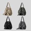 Multipurpose Women's Shoulder Bucket Bag with Drawstring Nylon Handbag Multiple Pockets Large Capacity Bowknot Backpack  Khaki