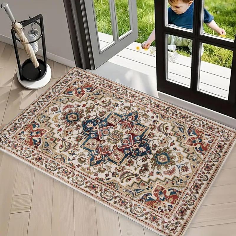 Vintage Persian Floral Medallion Print Non-Slip Door Mat Washable Absorbent Entryway Rug for Home Kitchen Bathroom Decor
