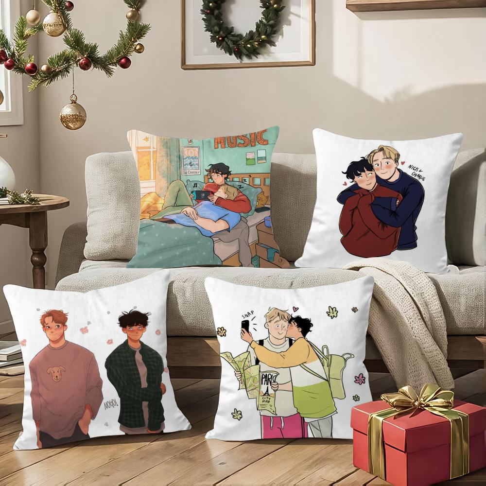 Campus Love Story H-Heartstopper Pillow Case Silky Short Plush With Invisible Zipper Dustproof Sofa Cushion Cover For Home Decor