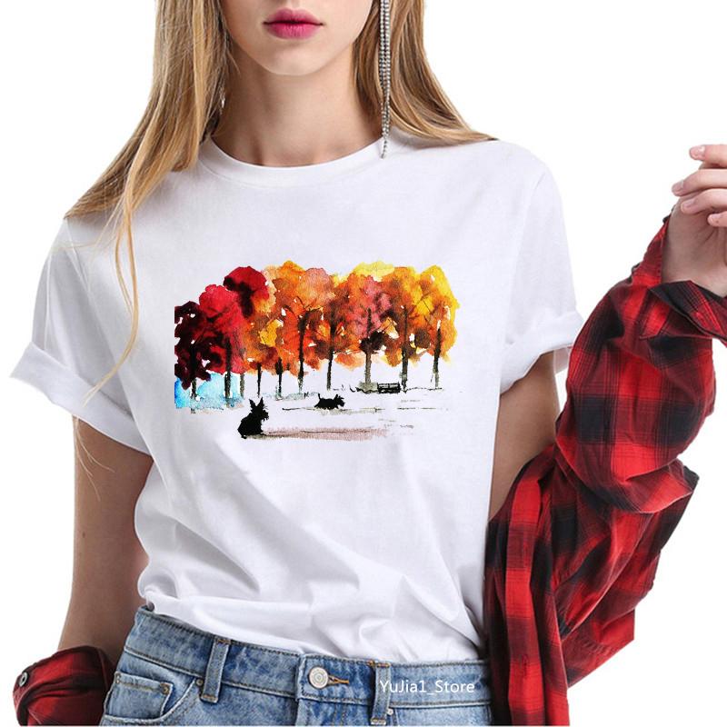 Cute Cartoon T-shirts for Women Harajuku Kawaii Scottish Terrier Animal Print Tee Shirt Femme Summer Cute Tops Dog Lover T Shirt