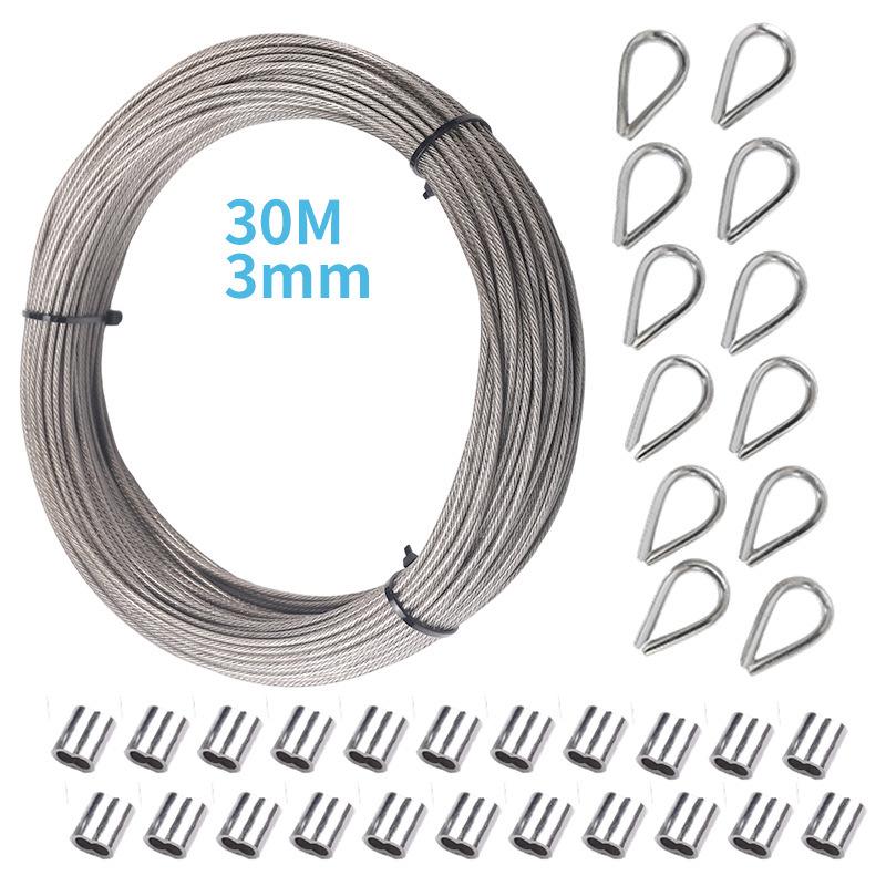 Stainless Steel Wire Rope Hanging Kit for Outdoor String Lights with Thimble Hook & Tension Cable Railing Set.