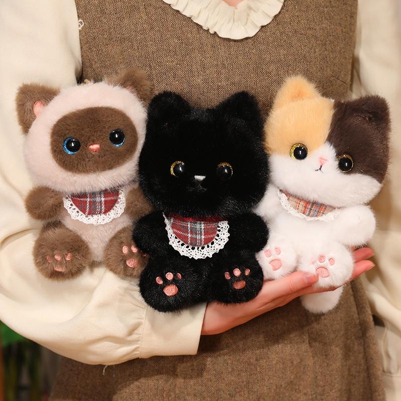 4 Size Happy Pet Kitten Plush Toys Cozy Fluffy Cartoon Baby Bib Kitten Doll Lovely Keychain Bags Hanging Decor Birthday Gift