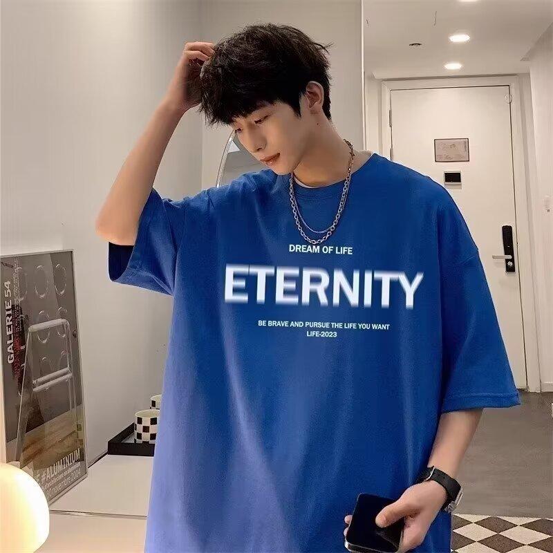 Pánské trendy tričko s krátkým rukávem s kulatým výstřihem a kulatým výstřihem na léto Volný ležérní top