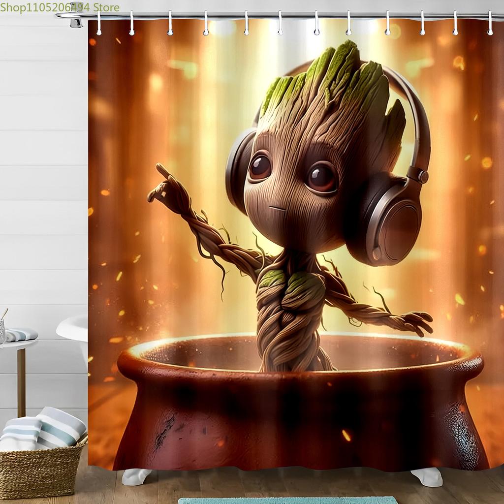 1pc Marvel shower curtain Groot Printed Shower Curtain with Hooks,, Window and Wall, Bathtub, Bathroom Home Decor Shower Curta