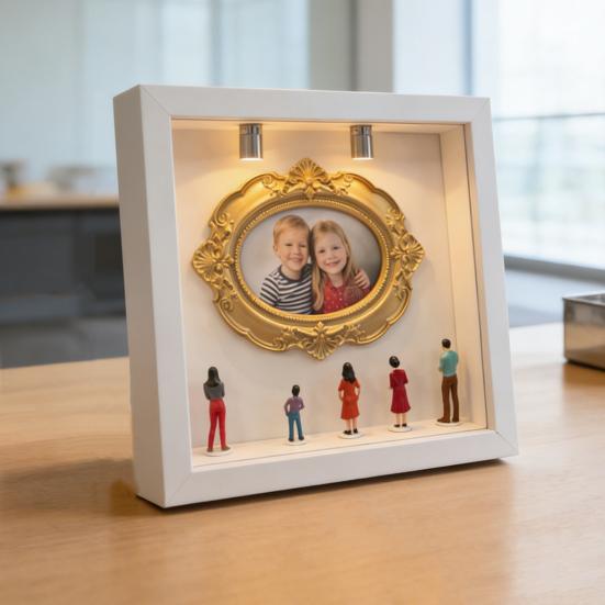 DIY Mini Museum Silhouette Box with LED Light Mini Museum Frame Kit with 5 Figurines And 1 Frame Personalized Photo Display Case for Wedding Birthday