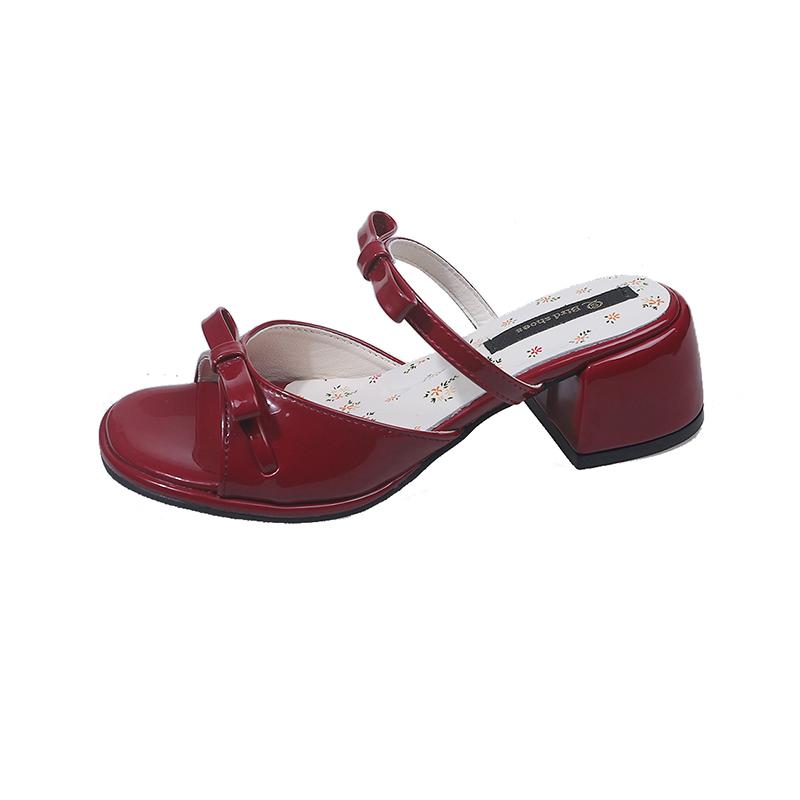 Fashion Women Slippers Bow Sandals Square Toe High Heels Shoes Woman Summer 2025 Trend Elegant Dress Pumps Open Toe Sandalias De Mujer