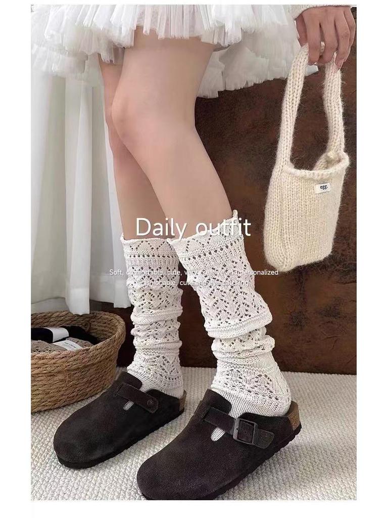 Women's Retro Ballet Wool Socks - Autumn & Winter, Long Calf-Length, Hollow Out, Korean Style Leg Warmers