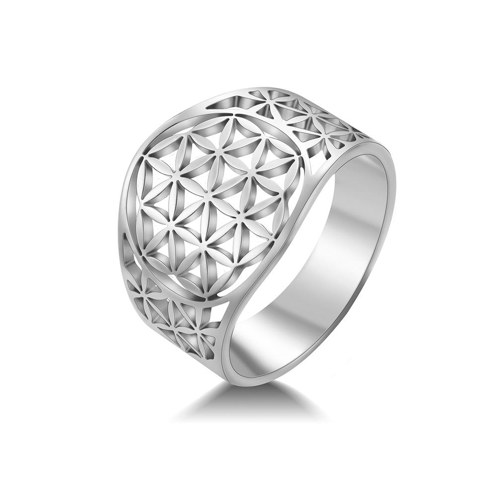Flower of Life Rings Stainless Steel Sacred Geometry Women Finger Ring Amulet Vintage Jewelry Gift