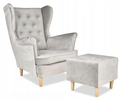 Diana Wing Chair with Footrest Scandinavian Silver Velvet