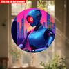 2D Flat 20*20cm1pc City Sunset scenery Blue Robot pattern Circular Hanging ornament, Futurist Urban Landscape Theme Wooden decoration, Application