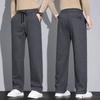 2025 Soild Color Men Thick Pants Winter Men Warm Straight Leg Pants Male Mid Waist Long Trousers Man Casual Wear Fleece Pants