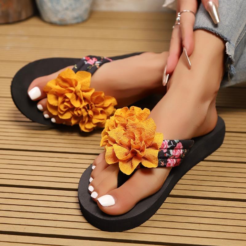 Summer lazy wind flower flip-flops one-pedal design soft sole non-slip daily commuter women's shoes