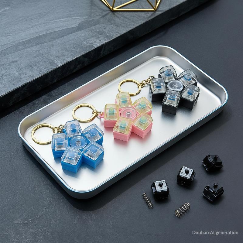 Stress Relief Keychain, Rotatable Keyboard , Press Button Finger Spinner Toy Pendant