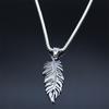 Boho Feather Pendant Male Necklace for Women Men Stainless Steel Silver Color Leaf Chain Jewelry Gift Collar Hombre N3393S01
