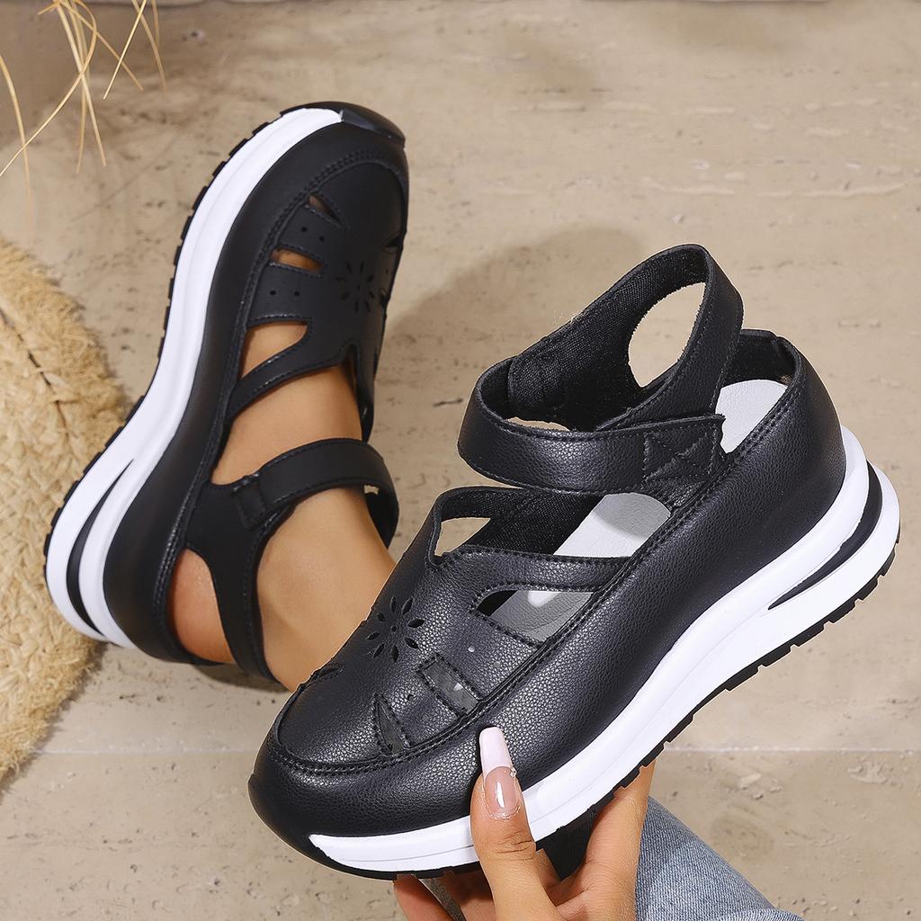Women Sandals High Quality Buckle Strap Sandals Women New Closed Toe Office Career Sandals Summer Solid Wedge Shoes for Women