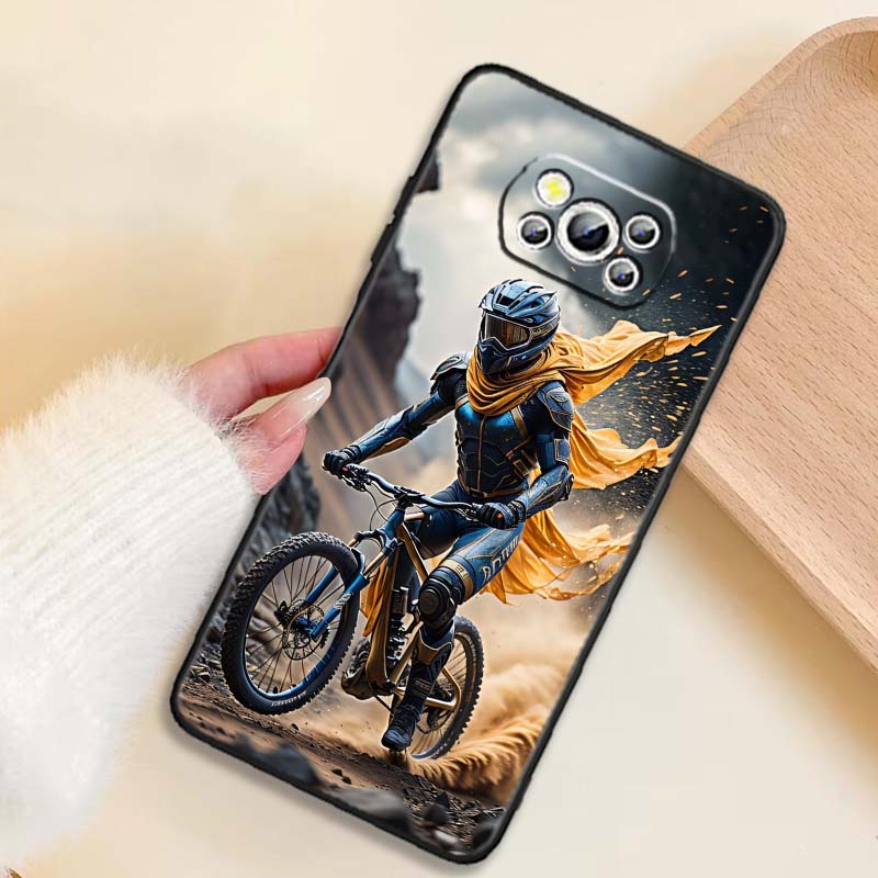 Creative motorcycle rider cool For Xiaomi Mi Poco F3 F4 F5 F6 X3 X4 X5 X6 X7 M3 M4 M5 M6 M7 GT Pro 5G Black Phone Case
