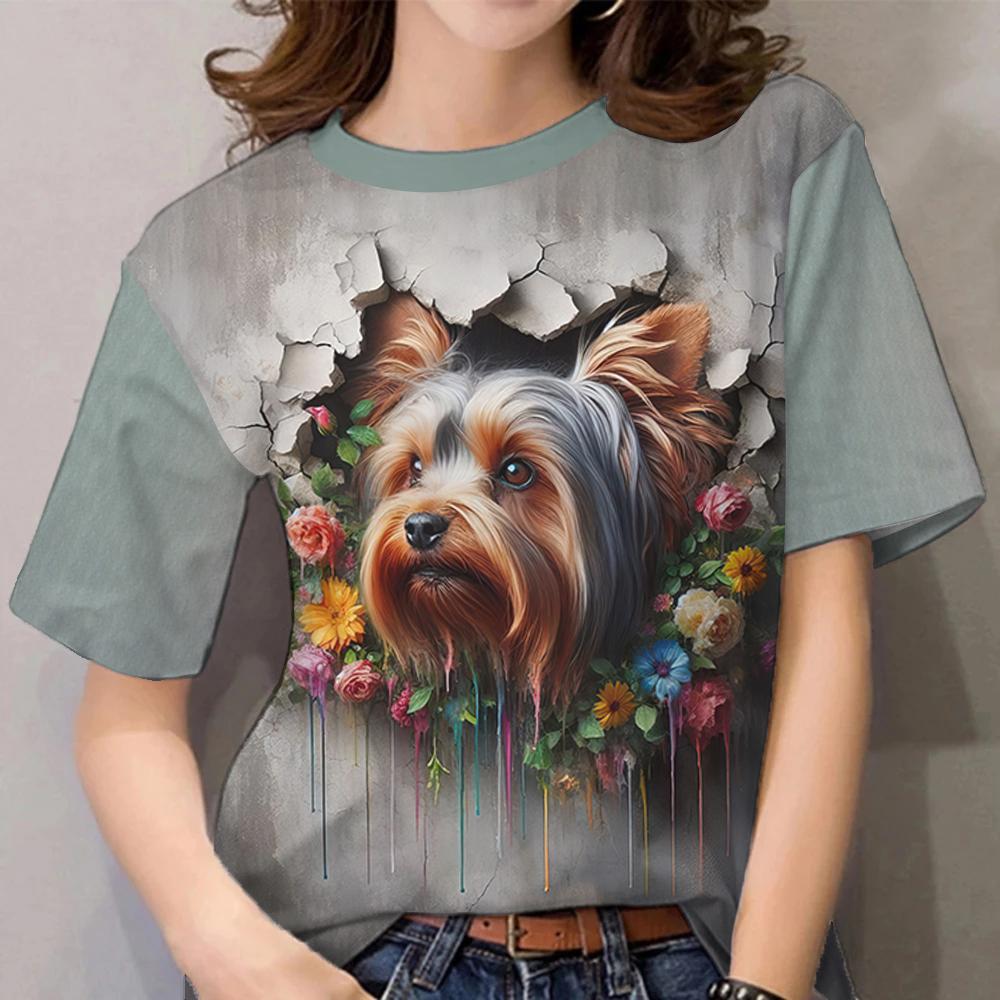 Women's T-Sleeve Contrast Color Puppy Pattern Printing Fashion Casual Y2k Women's Clothing High-Quality Short-Sleeved