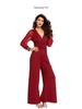 Women's V-Neck Mesh Stitching Rivet Straight-Leg Jumpsuit In Stock