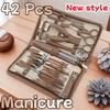42 Pcs For Fingernails Toenails Manicure Tools Nail Clipper Kit Zipper Leather Bag Stainless Steel Manicure Set Manicure
