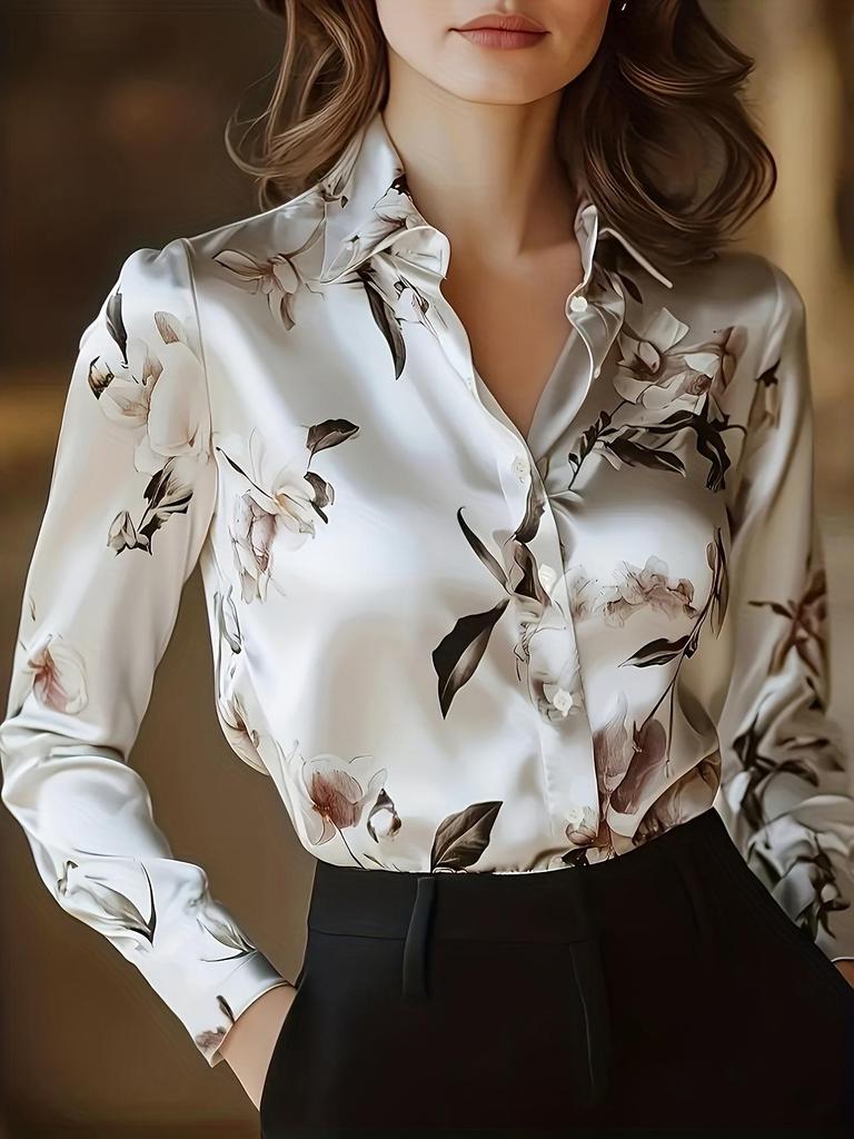 Francuska koszula z długim rękawem w stylu retro malarstwa olejnego - Elegancka i odpowiednia do pracy