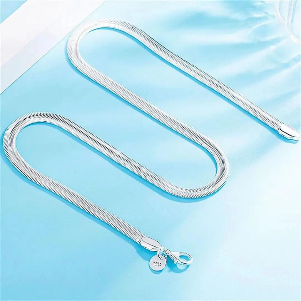 Hot Luxury Designer 925 Sterling Silver Men's 6MM Flat Snake Bone Chain Necklace for Women Wedding Party Fashion Jewelry Gifts