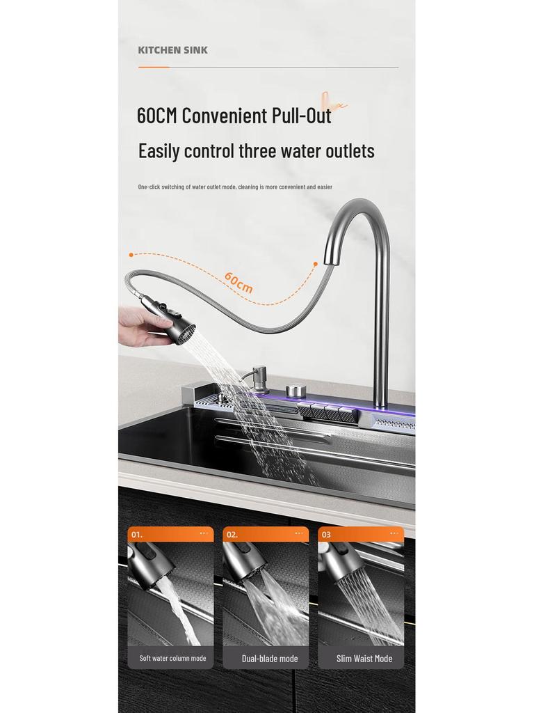 Whale Style Stainless Steel Multifunctional Kitchen Sink with Digital Display