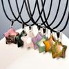 Women's Simple Agate Star Pendant Necklace with Leather Cord