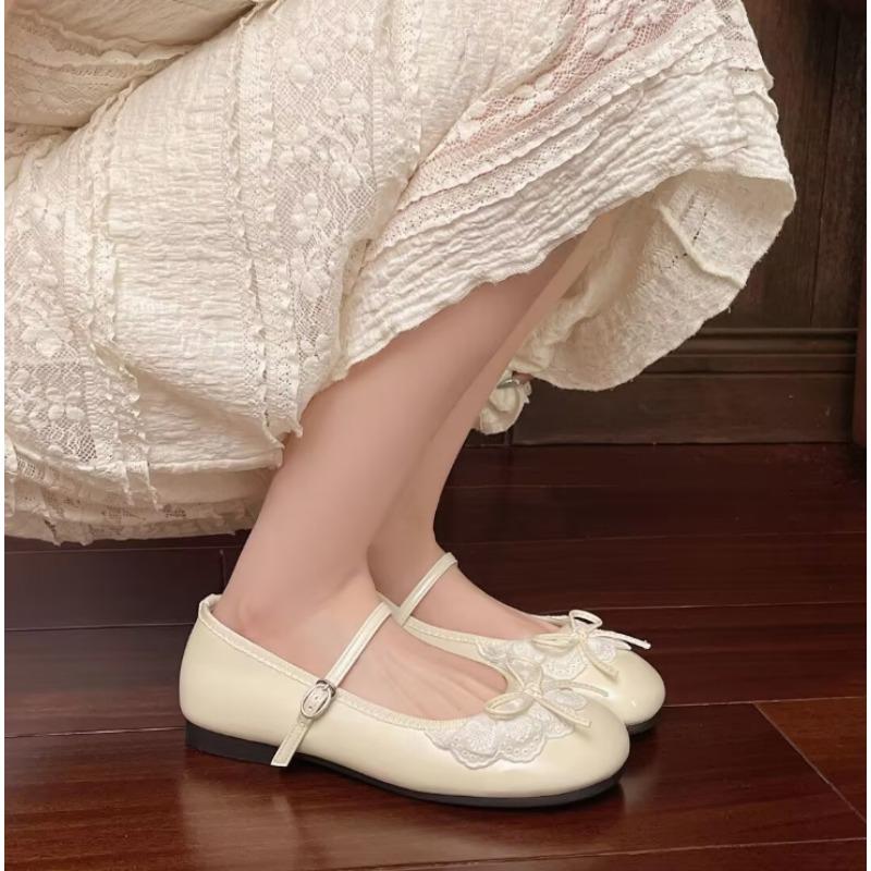 

Fashion 2025 Spring Autumn Bow Lace Women Mary Jane Shoes Fashion Shallow Ladies Elegant Outdoor Single Shoes Women Loafers Ballet Flats 40