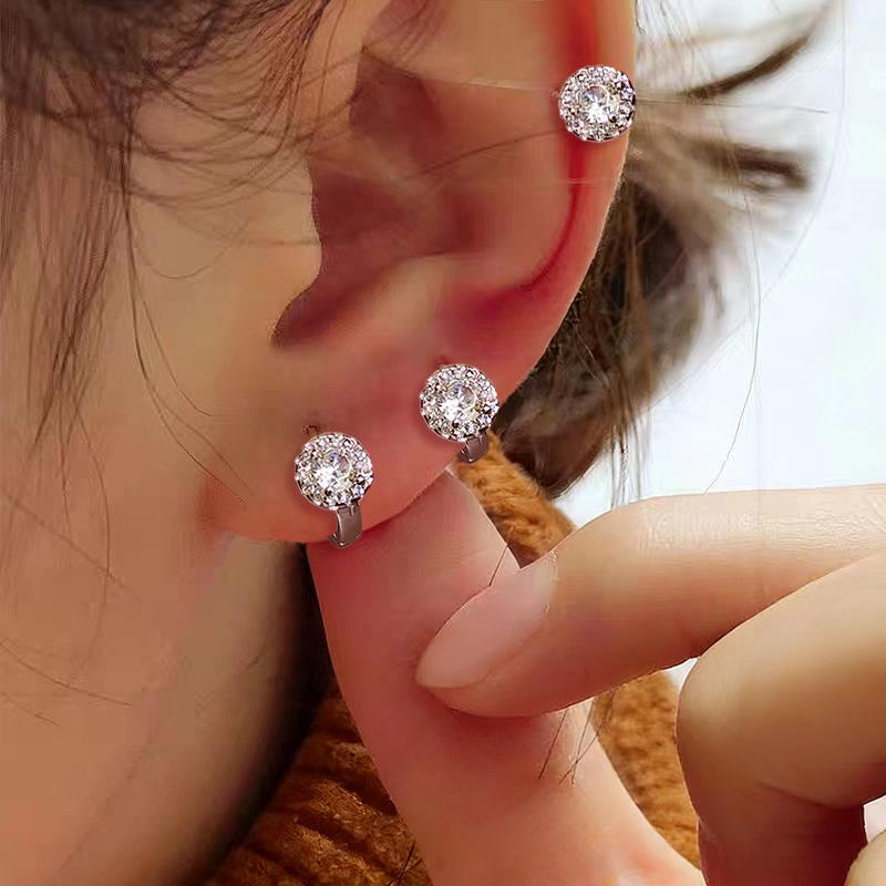 1 Pair Trendy Earring Jewelry Silver Round Zircon Earrings For Women Prevent Allergy Party Accessories Gift