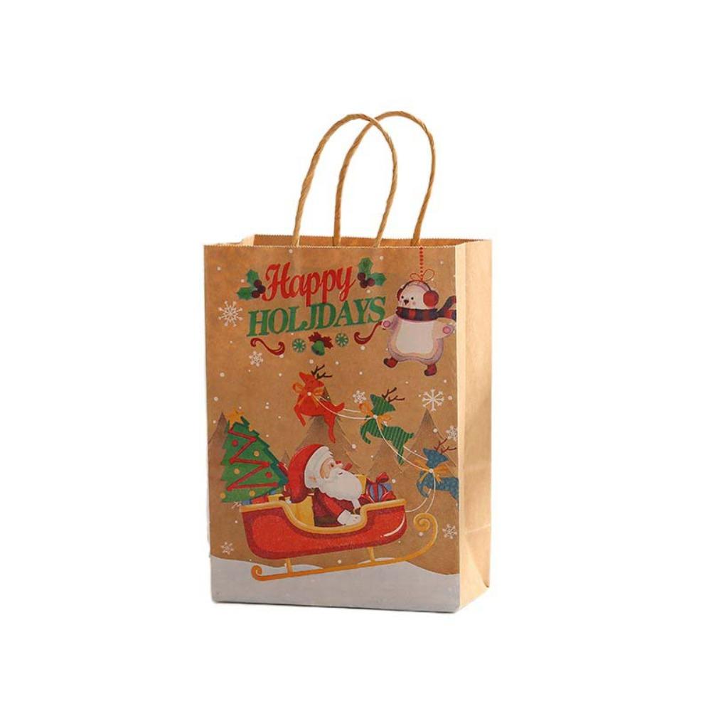 10Pcs Kraft Paper Gift Packaging Bags Reusable Tote Bag Practical Christmas Gift Bag  New Year