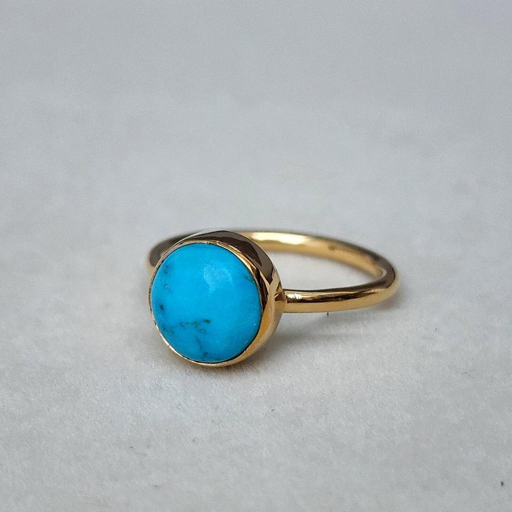 Round Cab Sleeping Beauty Blue Arizona Turquoise 925 Sterling Silver Ring Jewelry, Handmade Beauty Ring Jewelry