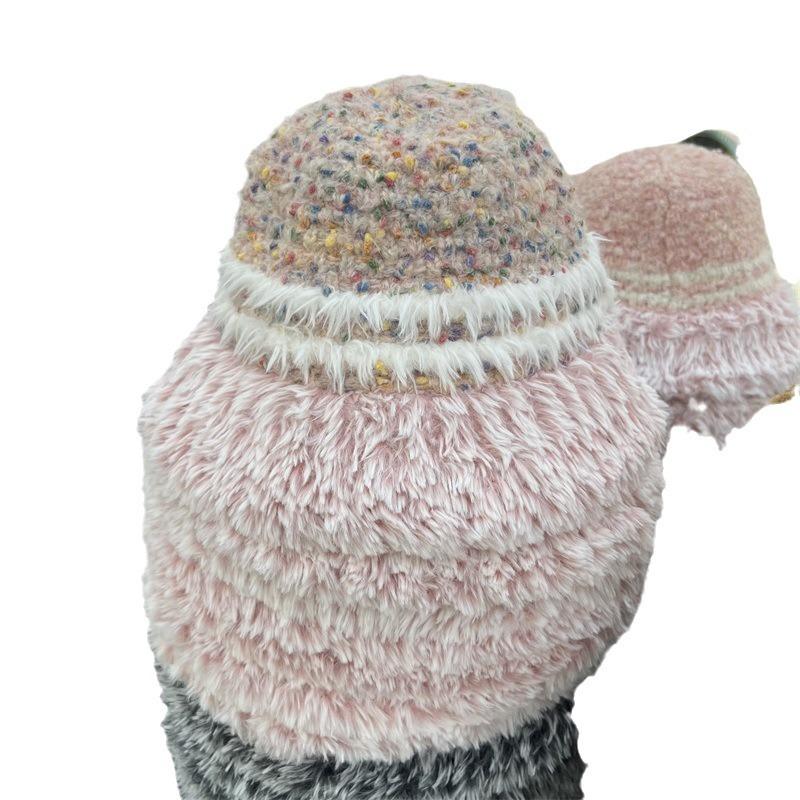 Plush bucket hat women's autumn and winter versatile face small European bucket hat thickened warm knitted basin hat winter