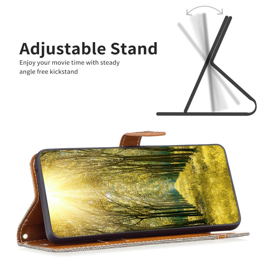 

For Samsung Galaxy S23 Shockproof Case Jeans Cloth Texture Leather Wallet Mobile Cover with Stand Grey